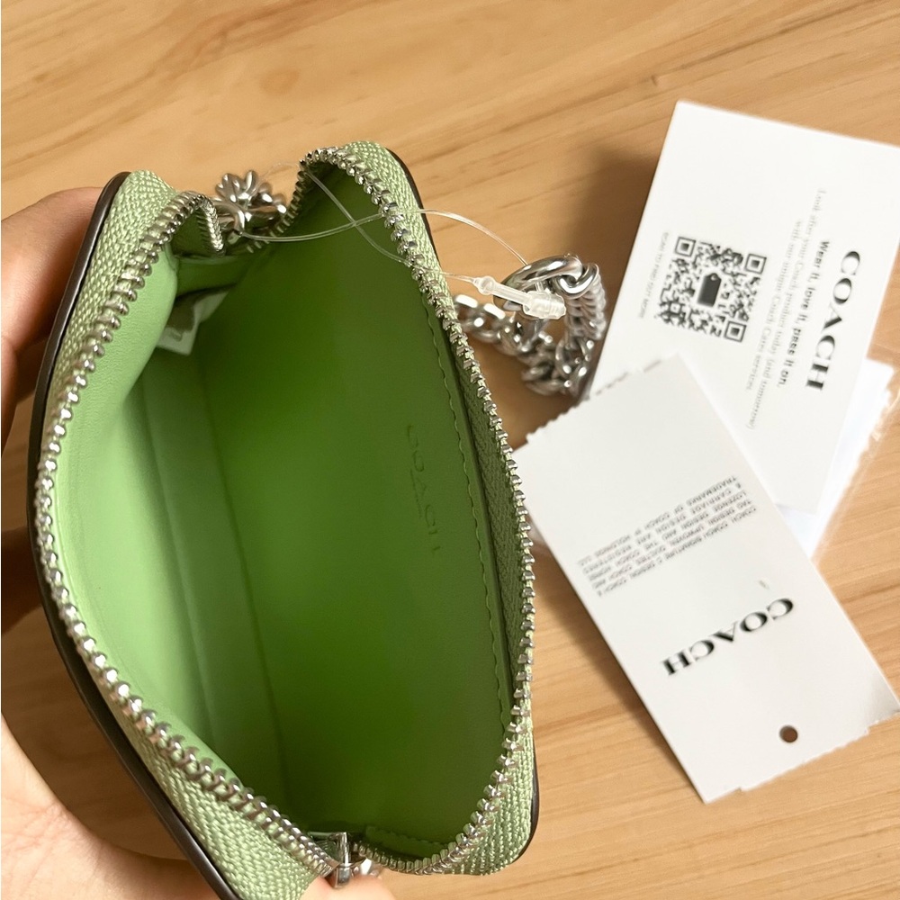 Coach Mint Green Zip Card Case with Chain - Picture 7 of 7